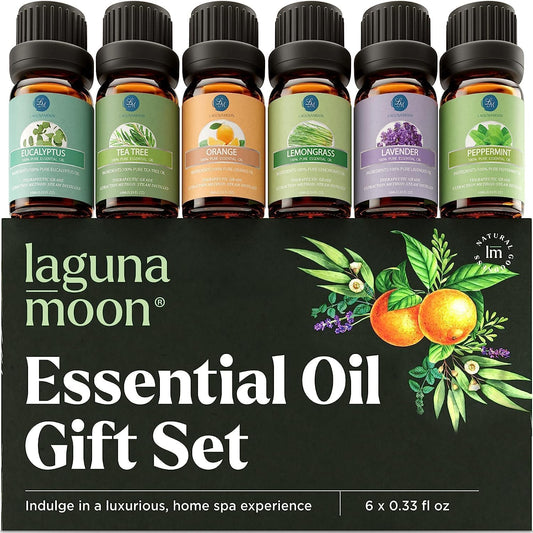 Essential Oils Set - Peppermint, Tea Tree, Lavender, Eucalyptus, Lemongrass, Orange (10Ml)